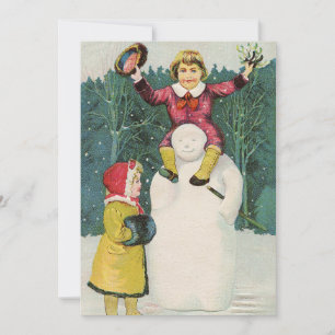 Tarjeta Festiva Navidades retro vintage Snowman Winter Scene