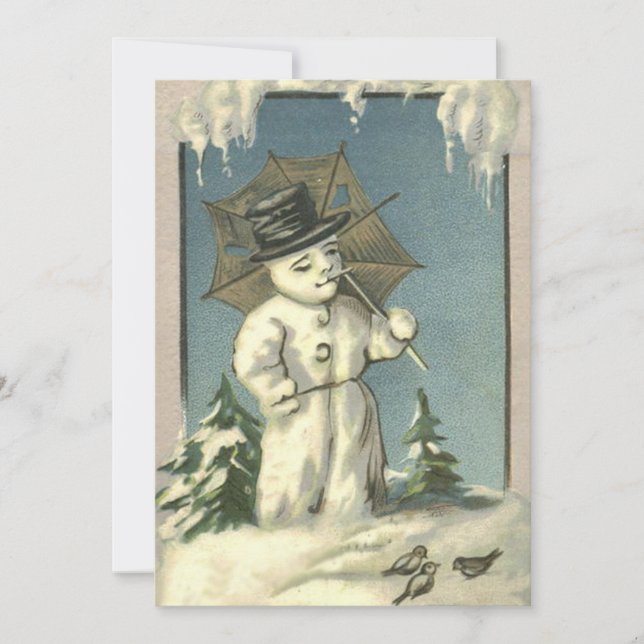 Tarjeta Festiva Navidades retro vintage Snowman Winter Scene (Anverso)