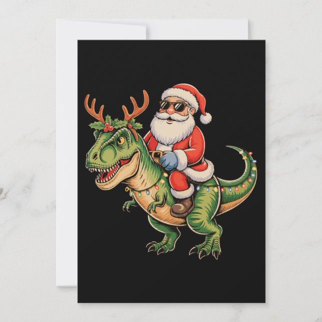 Tarjeta Festiva Navidades Retro Xmas de Santa Riding Dinosaur T Re (Anverso)