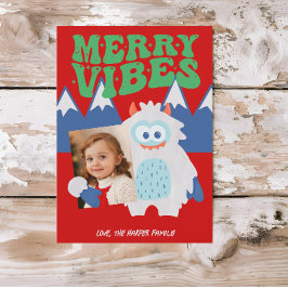 Tarjeta Festiva Navidades Retro Yeti Whimsical Kids