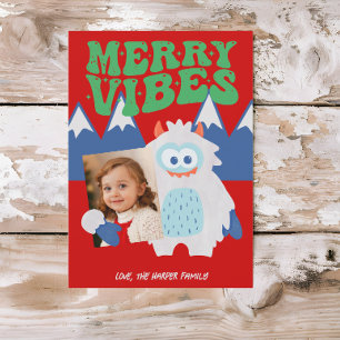 Tarjeta Festiva Navidades Retro Yeti Whimsical Kids