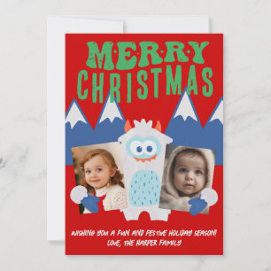 Tarjeta Festiva Navidades Retro Yeti Whimsical para niños 2 Foto