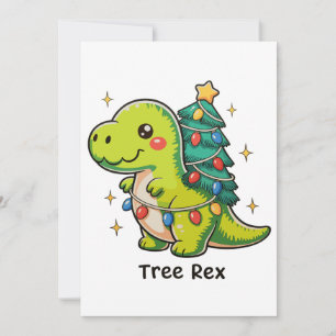 Tarjeta Festiva Navidades Rex de Árbol Cute Dinosaur T Rex Xmas Lu
