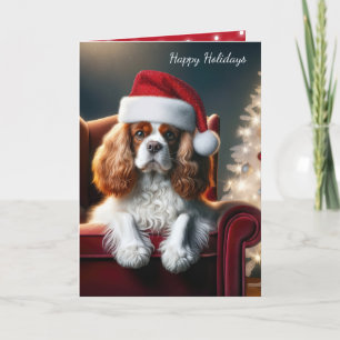 Tarjeta Festiva Navidades Rey Charles Spaniel en silla roja