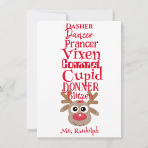 Tarjeta Festiva Navidades Rindeer Rudolph Divertido Blanco