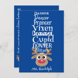 Tarjeta Festiva Navidades Rindeer Rudolph Fun Cute Azul