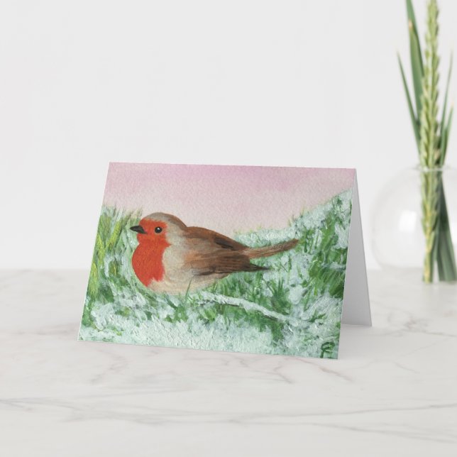Tarjeta Festiva Navidades Robin Hand Painted (Anverso)