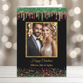 Tarjeta Festiva Navidades Rojo Verde y Negro Purpurina Glam Drin