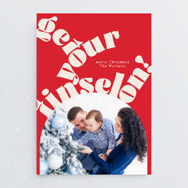 Tarjeta Festiva Navidades rojos Audaz Tipografía Foto de arco oval