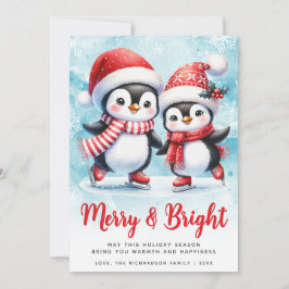 Tarjeta Festiva Navidades rojos azules de pingüino malhumorado y b