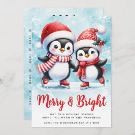 Tarjeta Festiva Navidades rojos azules de pingüino malhumorado y b