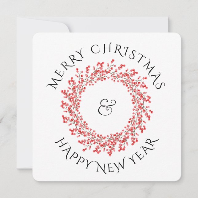 Tarjeta Festiva Navidades rojos Berry Wreath & Holiday Photo (Anverso)