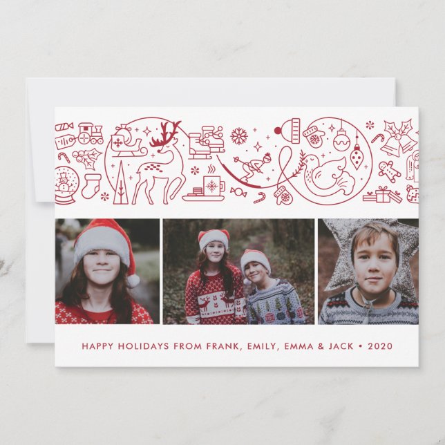 Tarjeta Festiva Navidades Rojos Blancos Modernos Iconos de Inviern (Anverso)