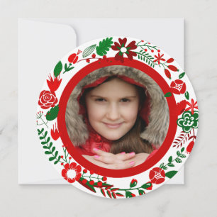 Tarjeta Festiva Navidades rojos blancos y verdes con marco fotográ