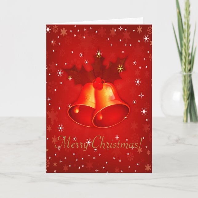 Tarjeta Festiva Navidades rojos campanan con saludos personalizado (Anverso)