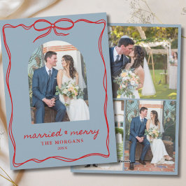 Tarjeta Festiva Navidades rojos casados y morales azules se doblan