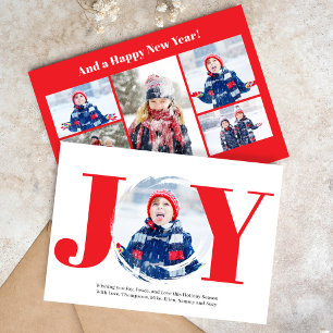 Tarjeta Festiva Navidades rojos Collage de fotos joy tipografía