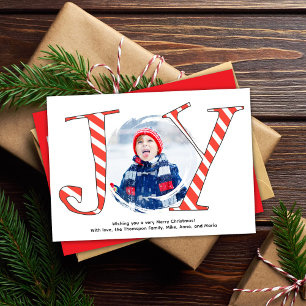 Tarjeta Festiva Navidades rojos Collage de fotos joy tipografía