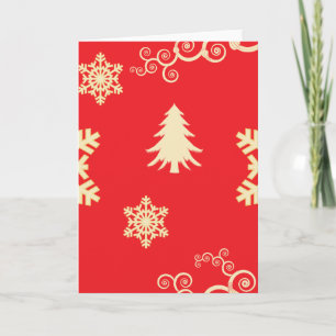 Tarjeta Festiva Navidades rojos con copos de nieve con crema