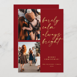 Tarjeta Festiva Navidades rojos con guión dorado brillante