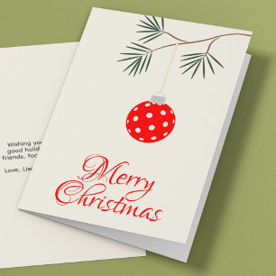 Tarjeta Festiva Navidades rojos con ornamento moderno de futbol de