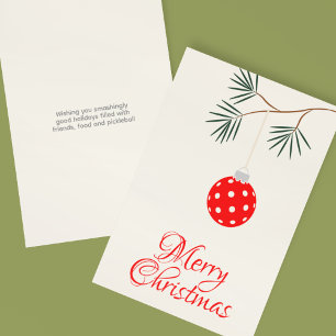 Tarjeta Festiva Navidades rojos con ornamento moderno de futbol de