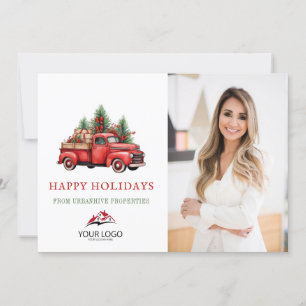 Tarjeta Festiva Navidades rojos corporativos foto inmobiliaria