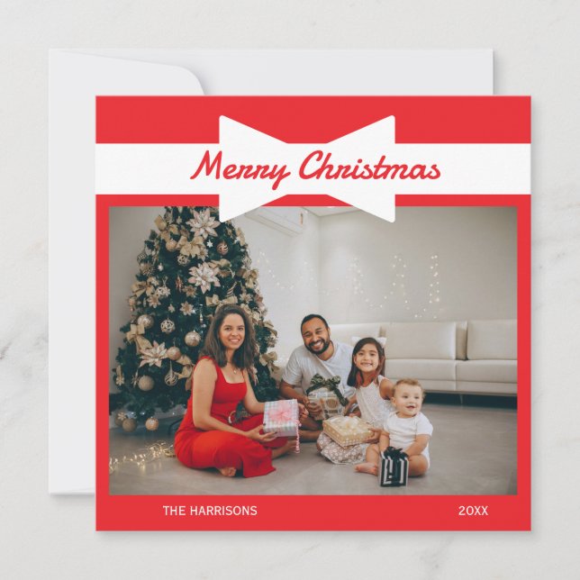 Tarjeta Festiva Navidades rojos de fotos de arco blanco (Anverso)
