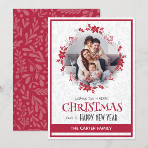 Tarjeta Festiva Navidades rojos de la poinsettia moderna, pura fot