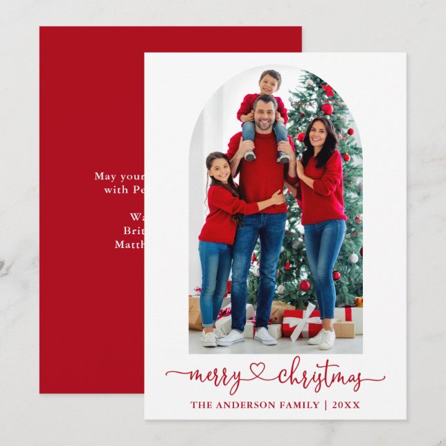 Tarjeta Festiva Navidades rojos del Arco fotográfico Caligráfico C (Anverso / Reverso)