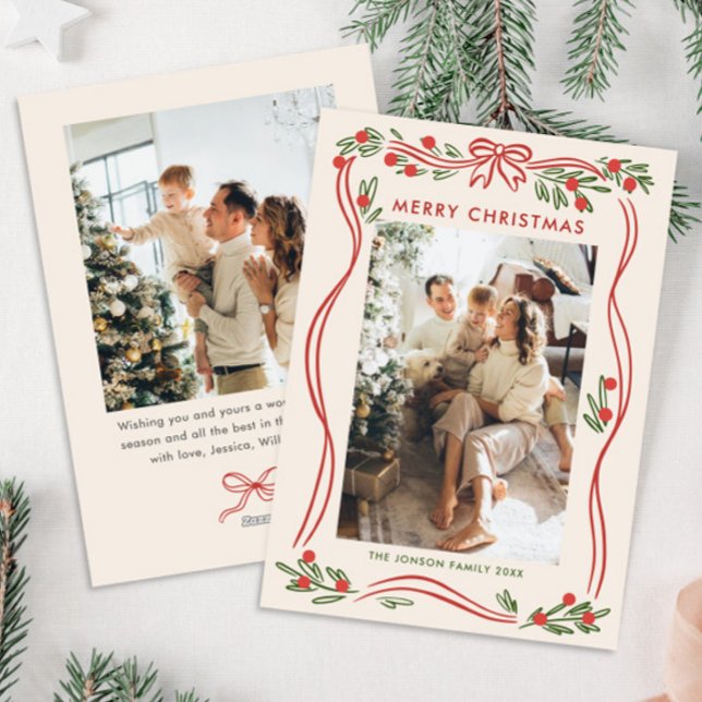 Tarjeta Festiva Navidades rojos del Boho caprichoso doblan la cint (Subido por el creador)