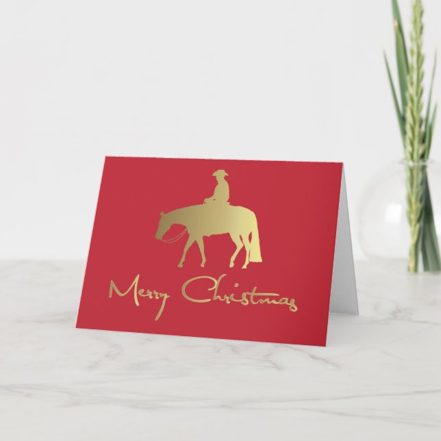 Tarjeta Festiva Navidades rojos del caballo de oro del occidente (Anverso)