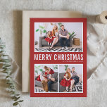 Tarjeta Festiva Navidades rojos del Collage de fotos de tipografía<br><div class="desc">Feliz Navidad! Envíe sus cálidos deseos esta temporada con esta tarjeta de Navidades de collage de fotos de personalizable. Presenta una tipografía simple con un fondo rojo. Personalice agregando sus fotos, nombres, año y otros detalles. Esta moderna tarjeta de Navidad está disponible en otros colores y en el material de...</div>
