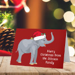 Tarjeta Festiva Navidades Rojos Elefante Cute Niños Personalizados<br><div class="desc">Los animales vacacionales son mi parte favorita de los Navidades. Un elefante de bonito con un sombrero rojo de Papá Noel y luciendo feliz. Esto me llena del espíritu Navidad. Personaliza esta tarjeta de vacaciones para niños con tu mensaje.</div>