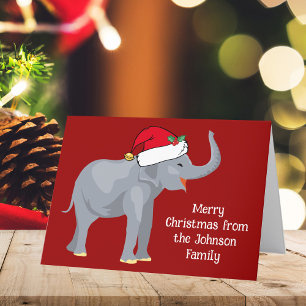 Tarjeta Festiva Navidades Rojos Elefante Cute Niños Personalizados