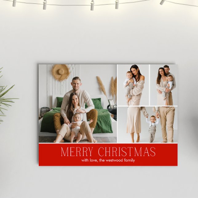 Tarjeta Festiva NAVIDADES ROJOS Elegant 4 Collage Photo message (Subido por el creador)