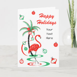 Tarjeta Festiva Navidades rojos Flamingo Felices Fiestas frontales