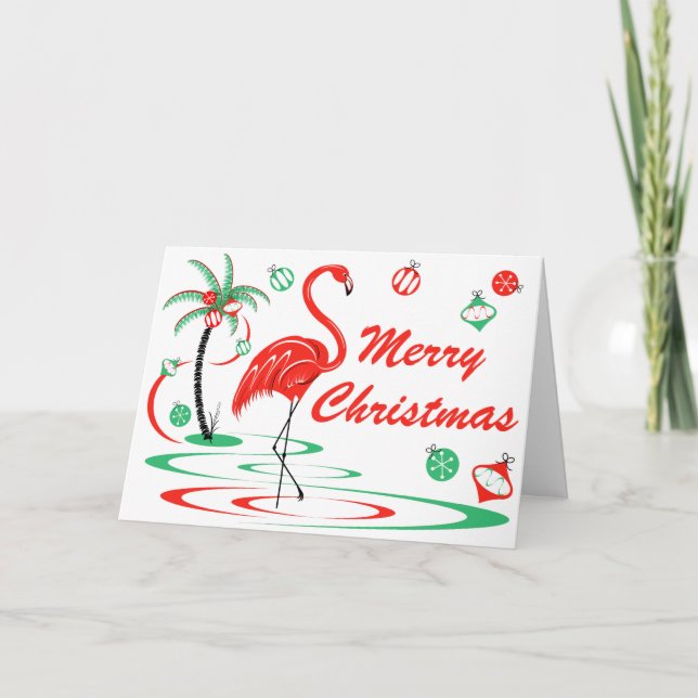 Tarjeta Festiva Navidades rojos Flamingo Navidades de texto paisaj (Anverso)