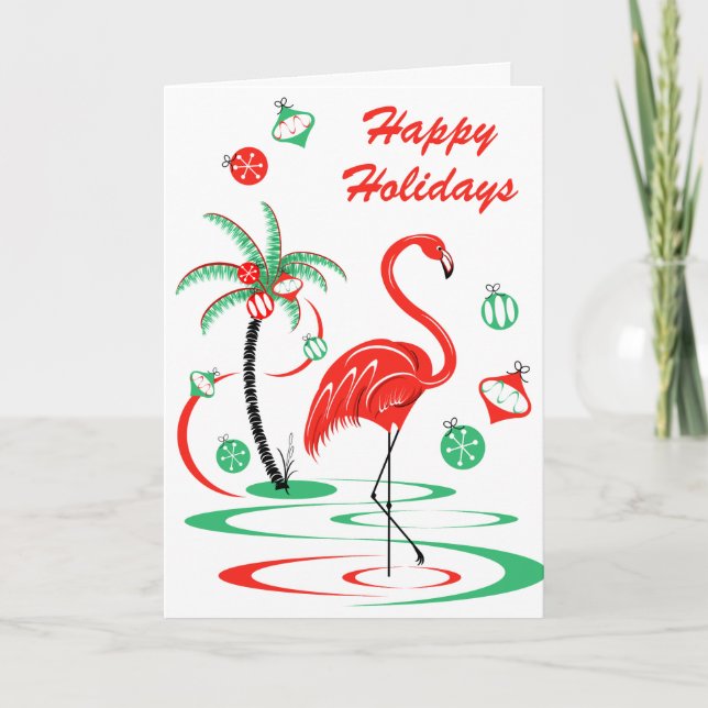 Tarjeta Festiva Navidades rojos Flamingo Retrato de Felices Fiesta (Anverso)
