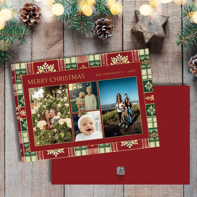 Tarjeta Festiva Navidades rojos Floral Plaid Family 4 Collage de f (Subido por el creador)