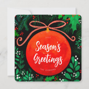 Tarjeta Festiva Navidades Rojos Modernos Ball Ornamento Botánico