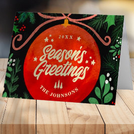 Tarjeta Festiva Navidades Rojos Modernos Ball Ornamento Botánico