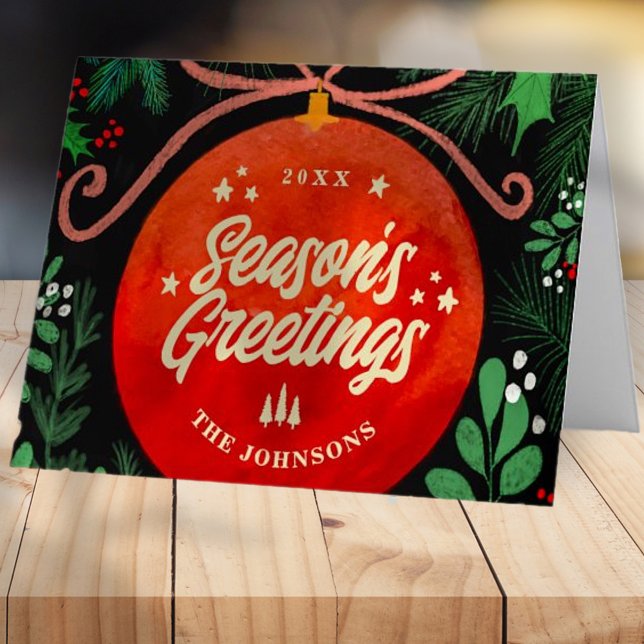 Tarjeta Festiva Navidades Rojos Modernos Ball Ornamento Botánico (Subido por el creador)