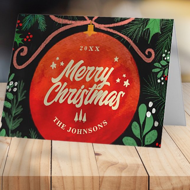 Tarjeta Festiva Navidades Rojos Modernos Ball Ornamento Botánico (Subido por el creador)