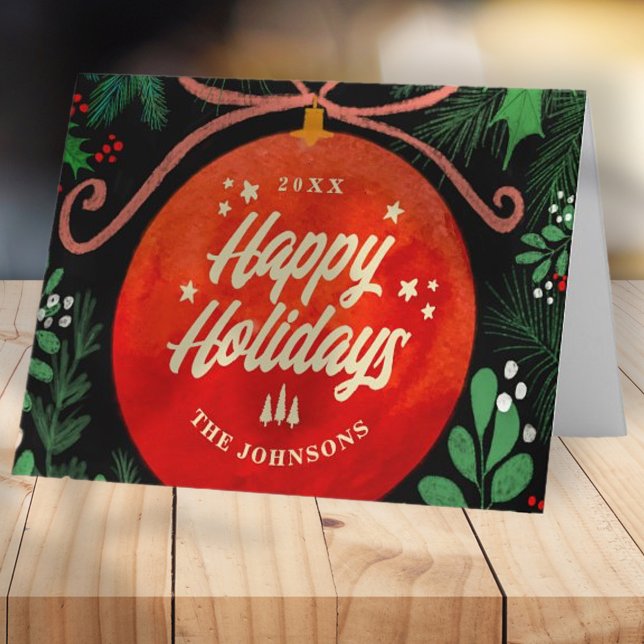 Tarjeta Festiva Navidades Rojos Modernos Ball Ornamento Botánico (Subido por el creador)