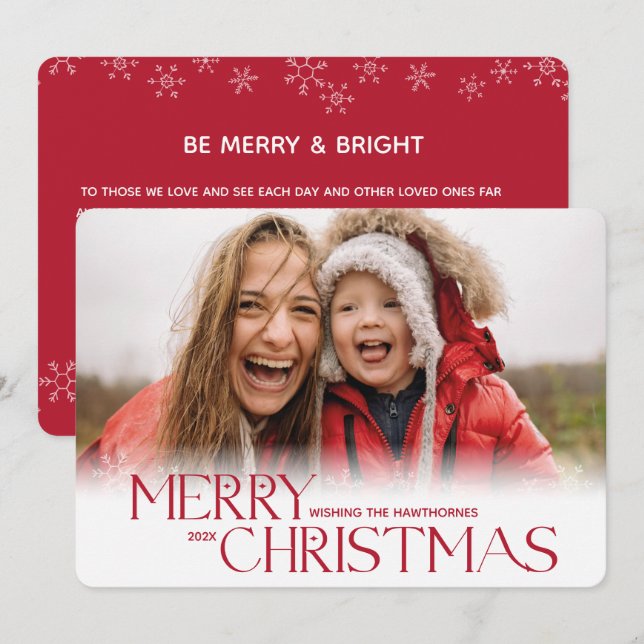 Tarjeta Festiva Navidades rojos modernos personalizado copo de nie (Anverso / Reverso)
