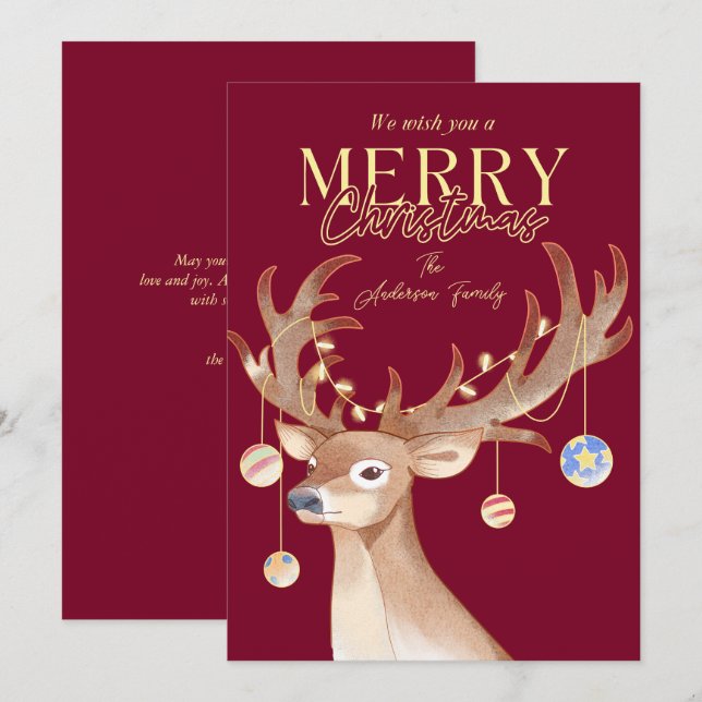 Tarjeta Festiva Navidades rojos modernos y elegantes escriben reno (Anverso / Reverso)