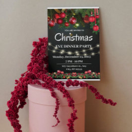 Tarjeta Festiva Navidades rojos negros hasta cena invitada