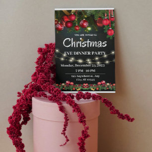 Tarjeta Festiva Navidades rojos negros hasta cena invitada
