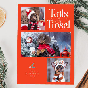 Tarjeta Festiva Navidades rojos retro de fotos de perros de cola y